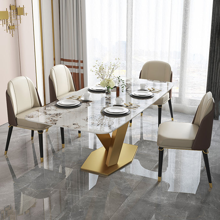 Luxus gesinterte Steintisch Rechtecktisch mit goldenem Metallpodest