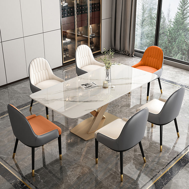 Luxury Sintered Stone Top Dining Table Rectangle Table with Gold Metal Pedestal for Restaurant