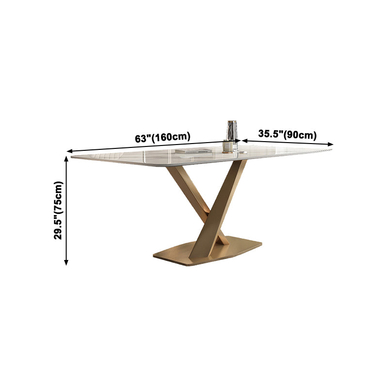 Luxury Sintered Stone Top Dining Table Rectangle Table with Gold Metal Pedestal for Restaurant