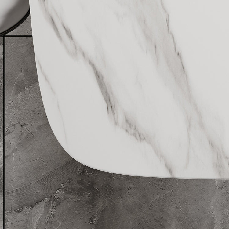 Mesa de cocina rectangular moderna de piedra sinterizada, mesa superior de piedra blanca con pedestal doble