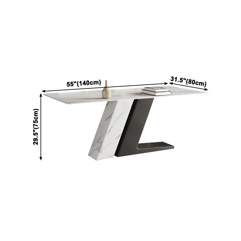 Mesa de cocina rectangular moderna de piedra sinterizada, mesa superior de piedra blanca con pedestal doble