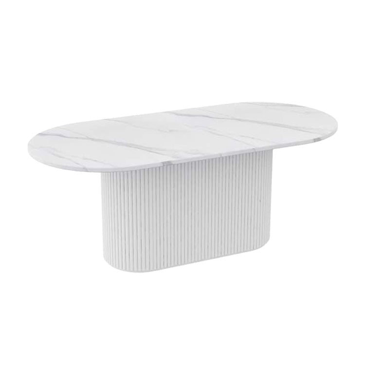 Sintered Stone and Wood Dining Table Simple Style Single Pedestal Base Table