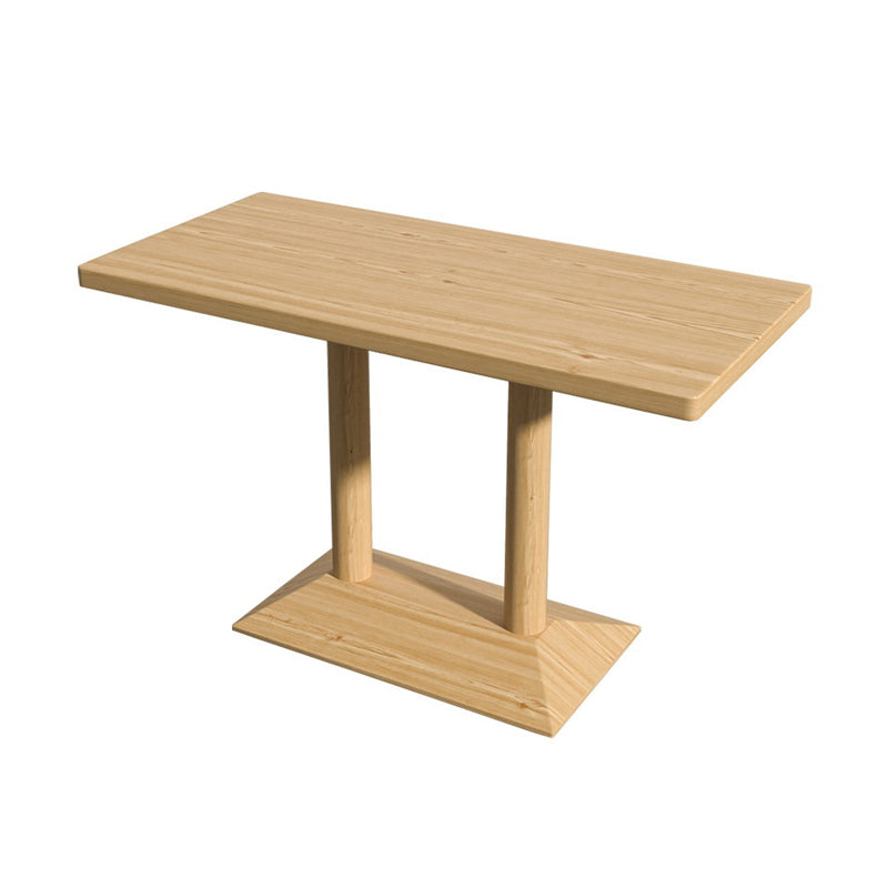 Mesa de comedor industrial de madera maciza con base de pedestal de metal