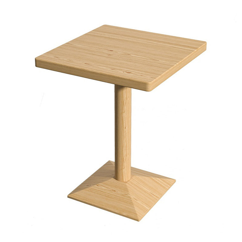 Mesa de comedor industrial de madera maciza con base de pedestal de metal