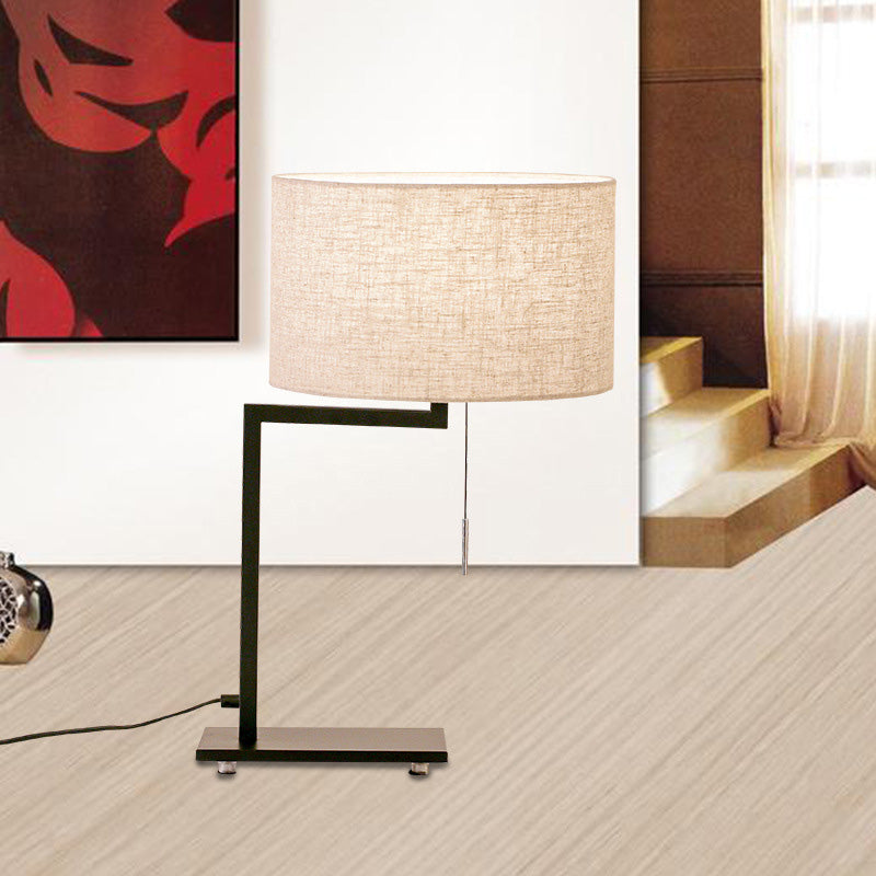Modernism Cylinder Task Lamp Fabric 1 Bulb Reading Book Light in White with Pull Chain