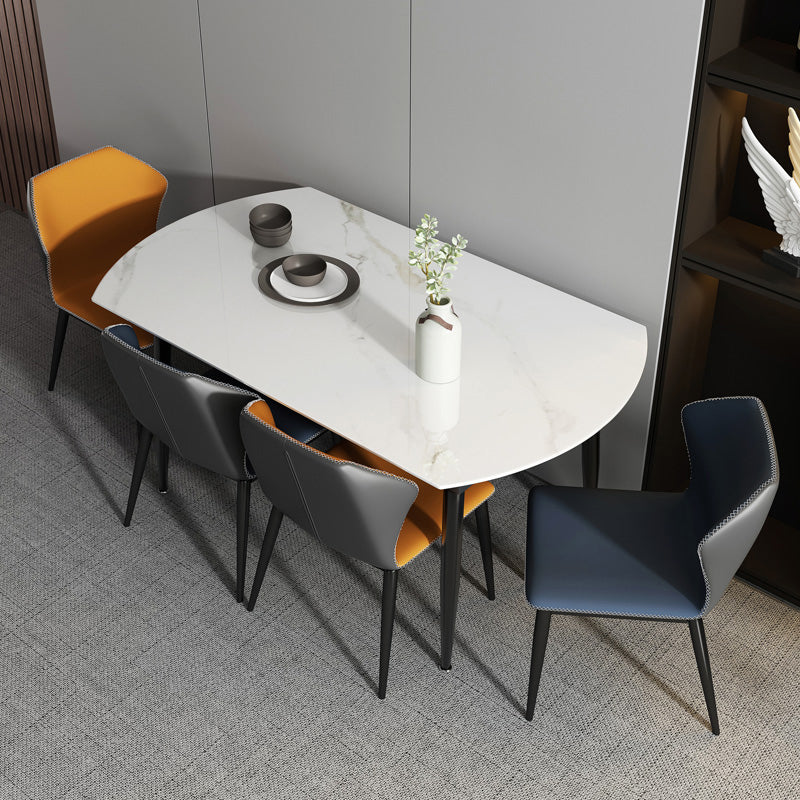 Sintered Stone Top Extendable Round Table for Restaurant Modern Dining Table in White with 4 Legs