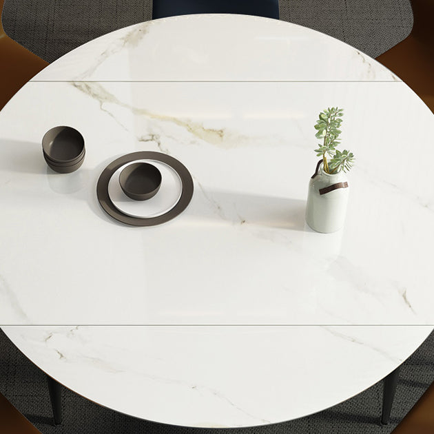 Sintered Stone Top Extendable Round Table for Restaurant Modern Dining Table in White with 4 Legs