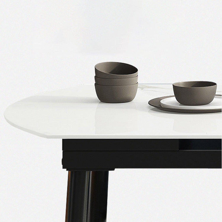 Sintered Stone Top Extendable Round Table for Restaurant Modern Dining Table in White with 4 Legs