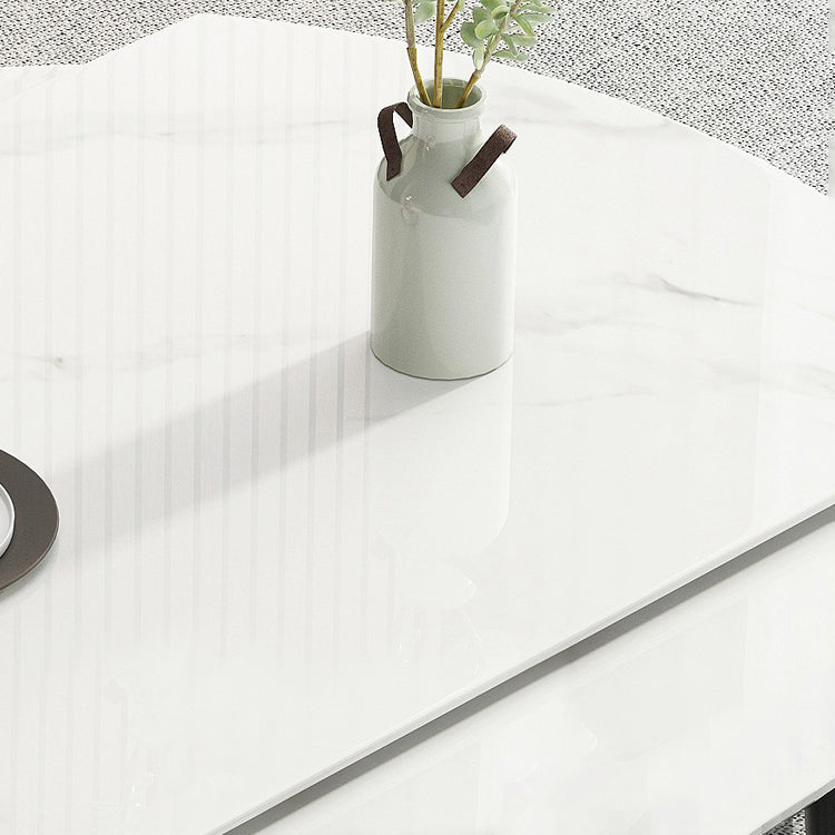 Sintered Stone Top Extendable Round Table for Restaurant Modern Dining Table in White with 4 Legs