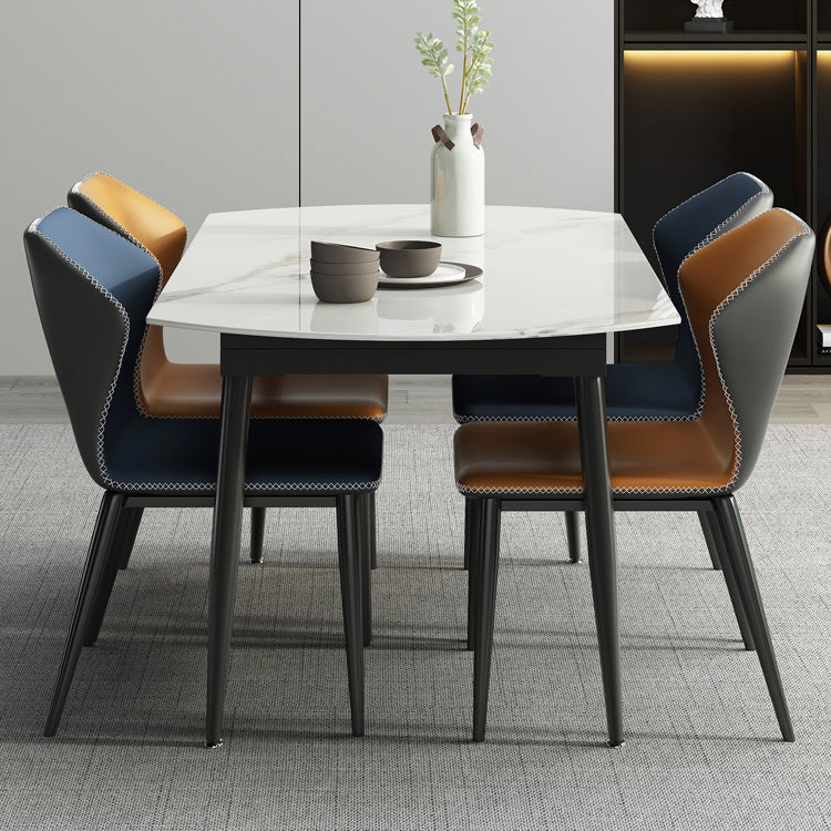 Sintered Stone Top Extendable Round Table for Restaurant Modern Dining Table in White with 4 Legs