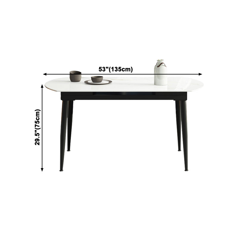 Sintered Stone Top Extendable Round Table for Restaurant Modern Dining Table in White with 4 Legs