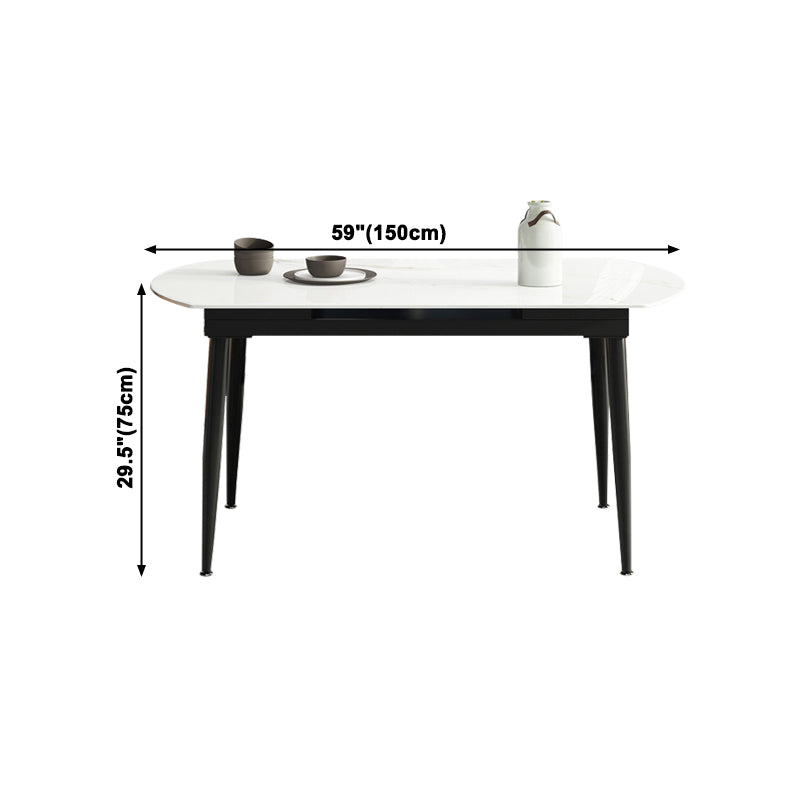 Sintered Stone Top Extendable Round Table for Restaurant Modern Dining Table in White with 4 Legs