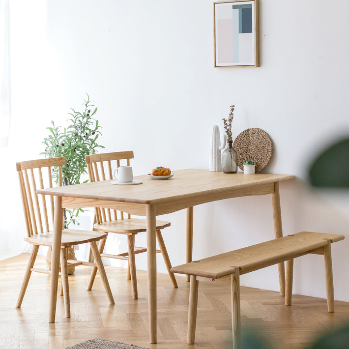 Mesa de comedor de madera rectangular en la naturaleza Mesa de madera de ceniza moderna con 4 patas