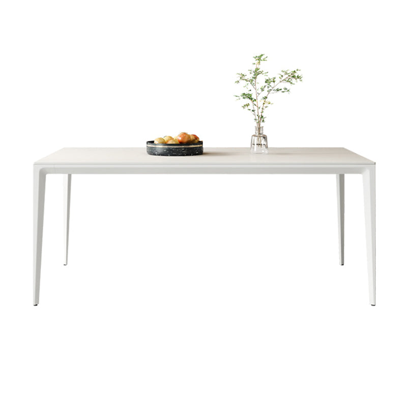 Mesa de comedor rectangular de simplicidad Mesa de piedra sinterizada con 4 piernas blancas