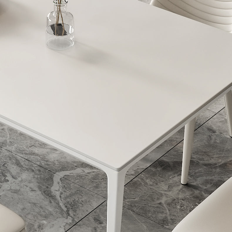 Mesa de comedor rectangular de simplicidad Mesa de piedra sinterizada con 4 piernas blancas