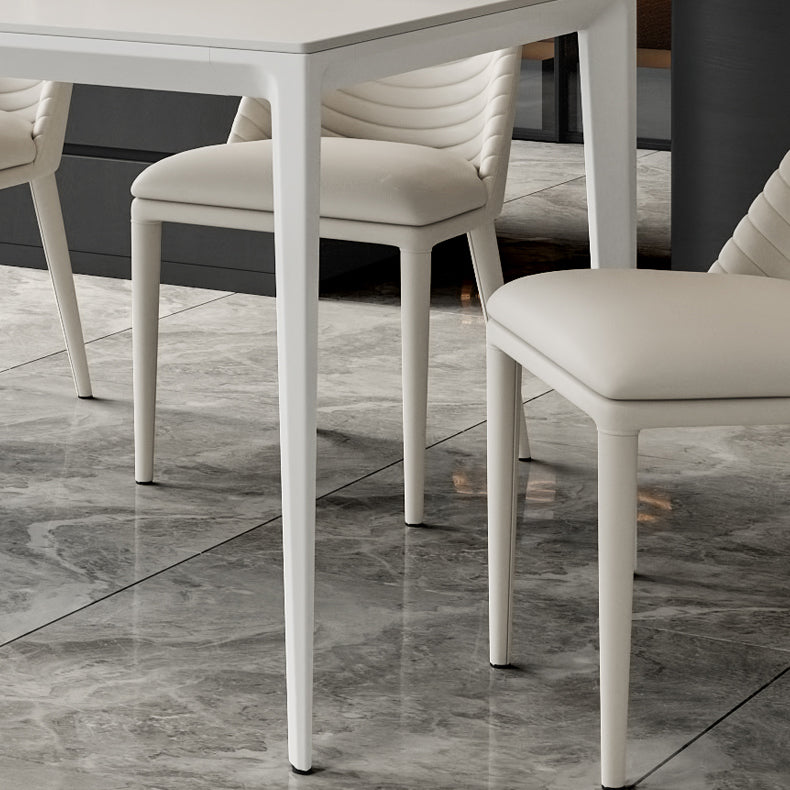 Mesa de comedor rectangular de simplicidad Mesa de piedra sinterizada con 4 piernas blancas