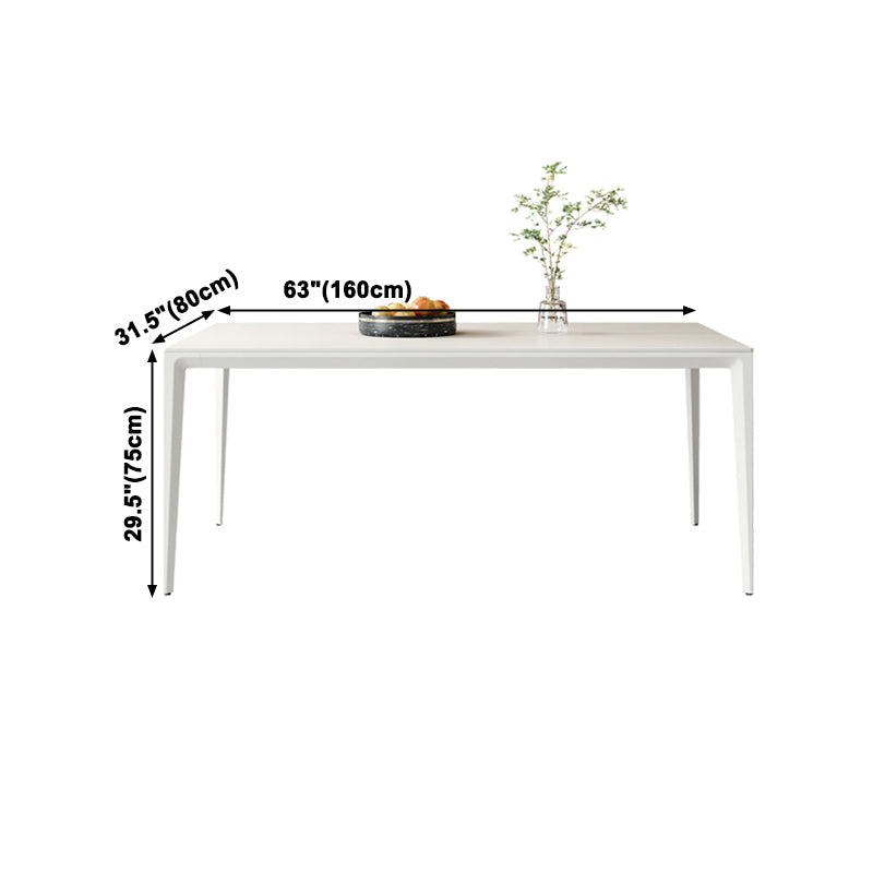 Mesa de comedor rectangular de simplicidad Mesa de piedra sinterizada con 4 piernas blancas
