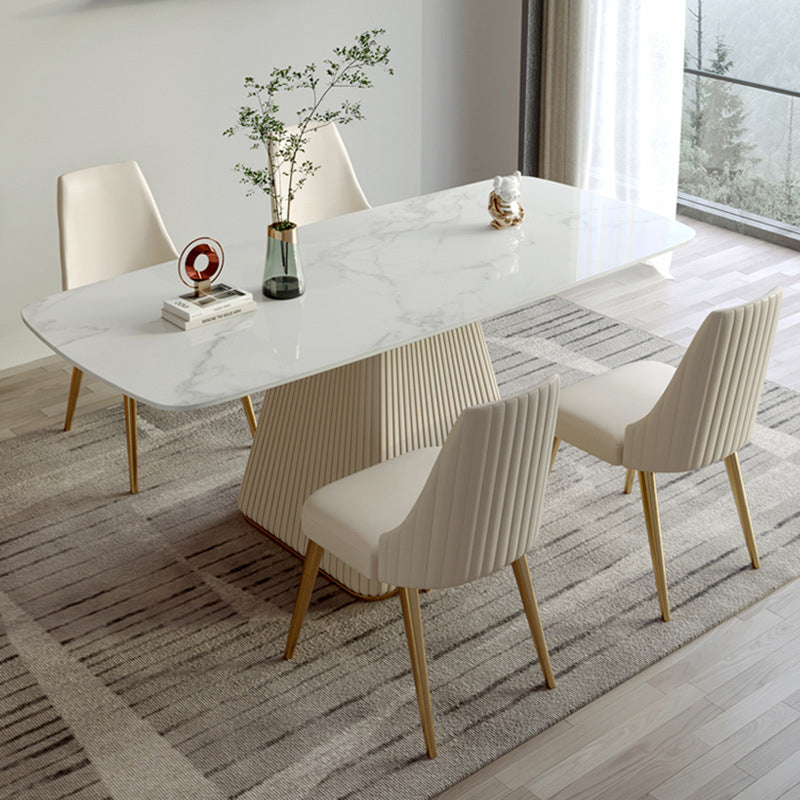 Mesa de comedor de lujo tradicional rectángulo Mesa de piedra sinterizada con base de pedestal blanco