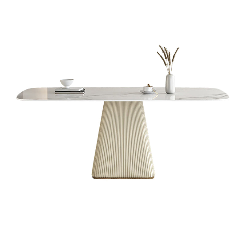 Mesa de comedor de lujo tradicional rectángulo Mesa de piedra sinterizada con base de pedestal blanco