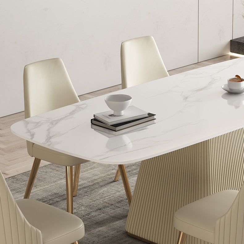 Mesa de comedor de lujo tradicional rectángulo Mesa de piedra sinterizada con base de pedestal blanco