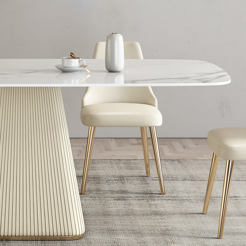 Mesa de comedor de lujo tradicional rectángulo Mesa de piedra sinterizada con base de pedestal blanco