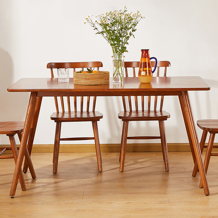 Mesa de comedor rectangular sencilla, mesa de madera maciza de roble con 4 patas para comedor