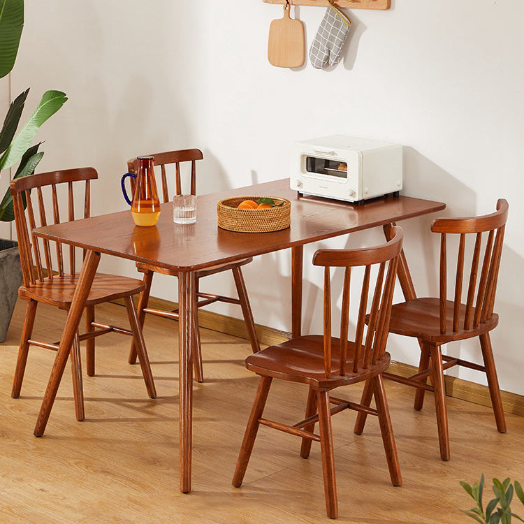 Mesa de comedor rectangular sencilla, mesa de madera maciza de roble con 4 patas para comedor