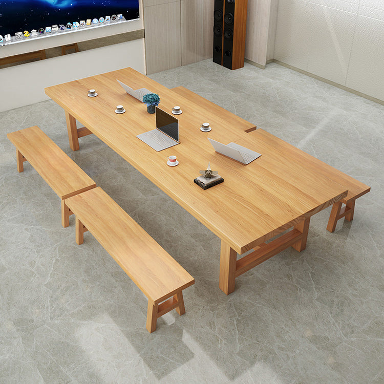 Rectangle Industrial Dining Room Table Pine Solid Wood Table with Double Pedestal