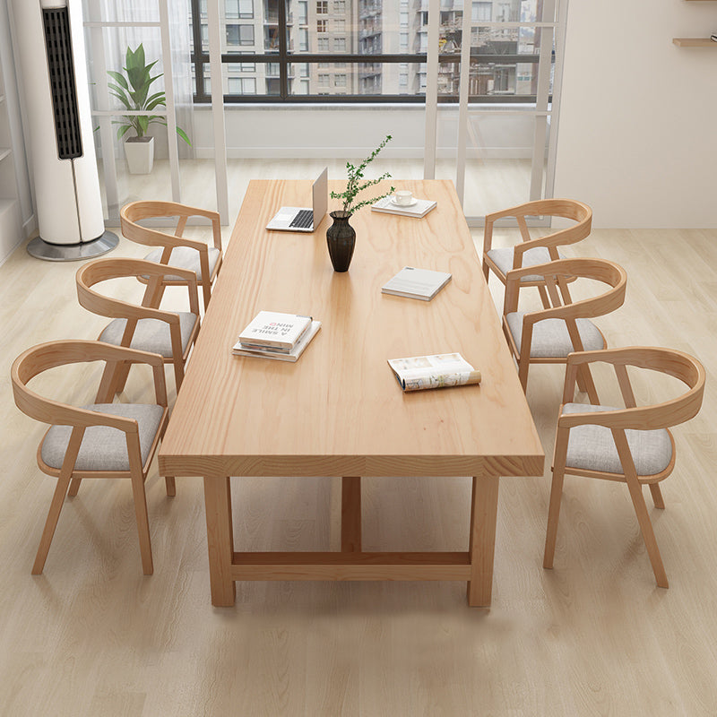 Rectangle Industrial Dining Room Table Pine Solid Wood Table with Trestle Base