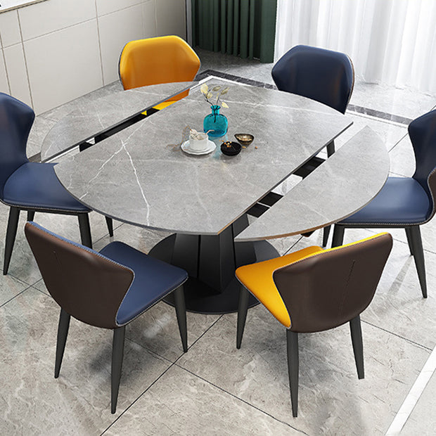Simplicity Round Dining Table Marble Table with Black Pedestal Base