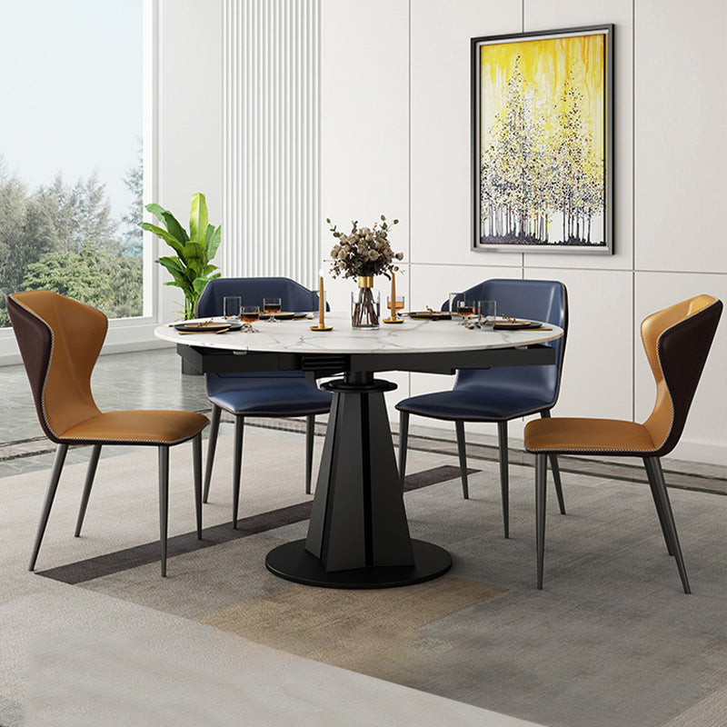 Simplicity Round Dining Table Marble Table with Black Pedestal Base