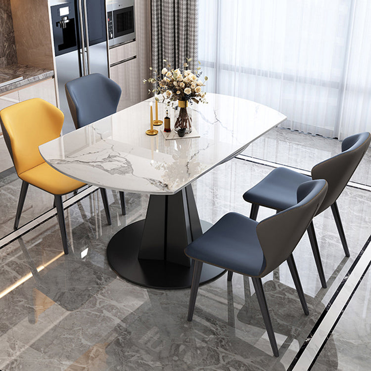 Simplicity Round Dining Table Marble Table with Black Pedestal Base