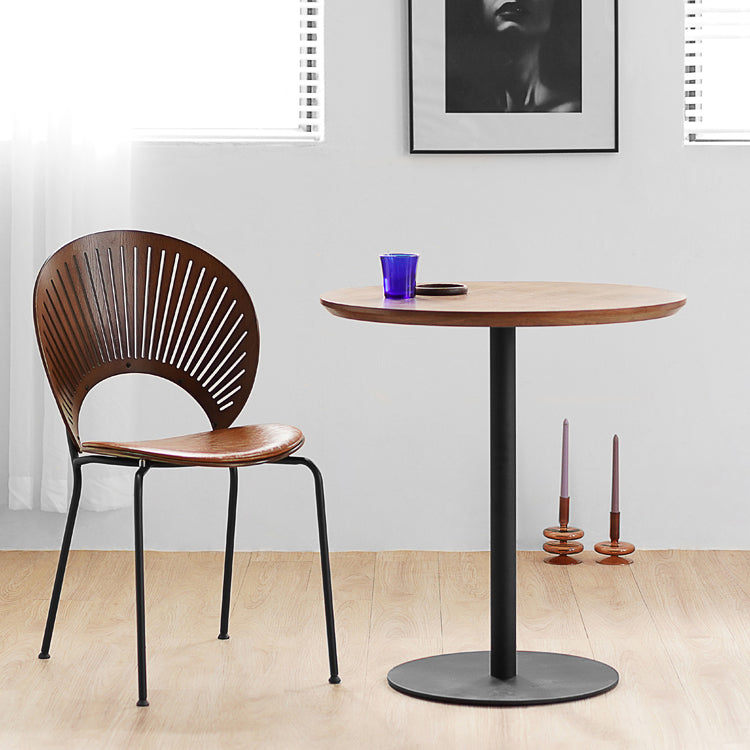 Table de salle à manger décontractée à base de tulipe ronde, table fixe quadricolore avec bois massif