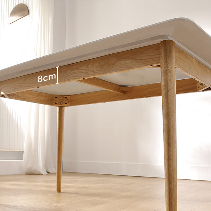 Simplicity Rectangle Dining Table White Sintered Stone Table with 4 Oak Solid Wood Legs