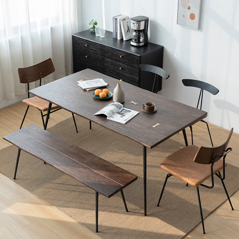 Metal Industrial Rectangle Dining Table Solid Wood Top Table with Legs