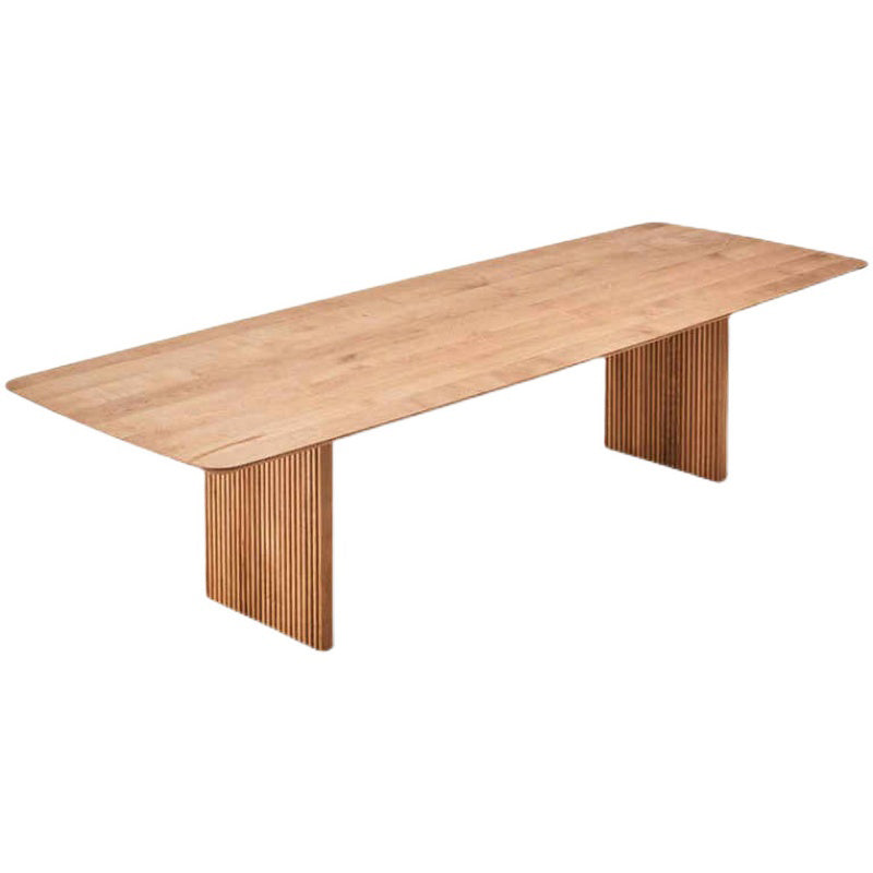 Glam Solid Kitchen Dining Table Rectangle Shape Standard Dining Table with Double Pedestal Bases