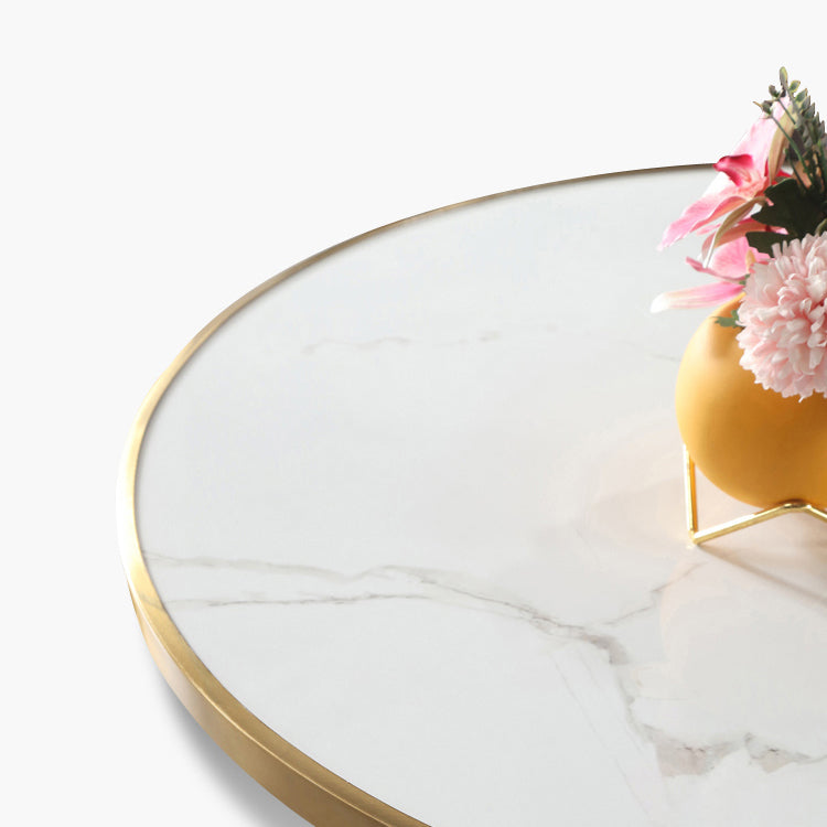 Mesa de comedor de piedra sinterizada de forma redonda, mesa con pedestal Glam para comedor