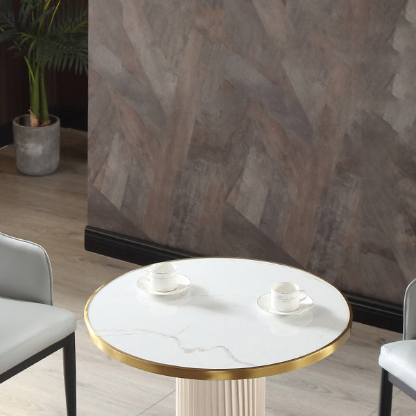 Mesa de comedor de piedra sinterizada de forma redonda, mesa con pedestal Glam para comedor