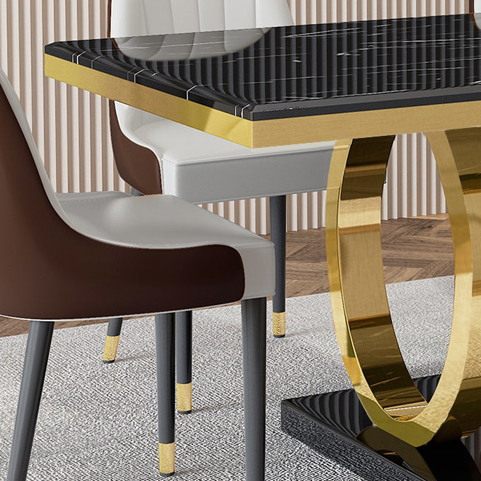 Luxury Marble Dining Table Rectangle Table with Metal Pedestal in Gold