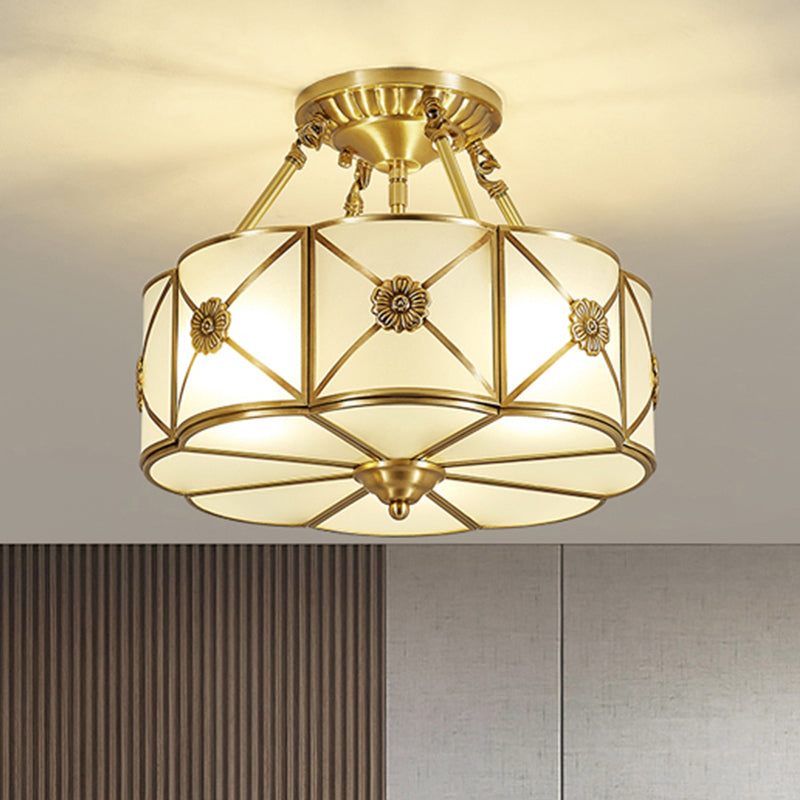 Lámpara de techo de bronce y vidrio, luz de techo de cobre de estilo colonial para dormitorio