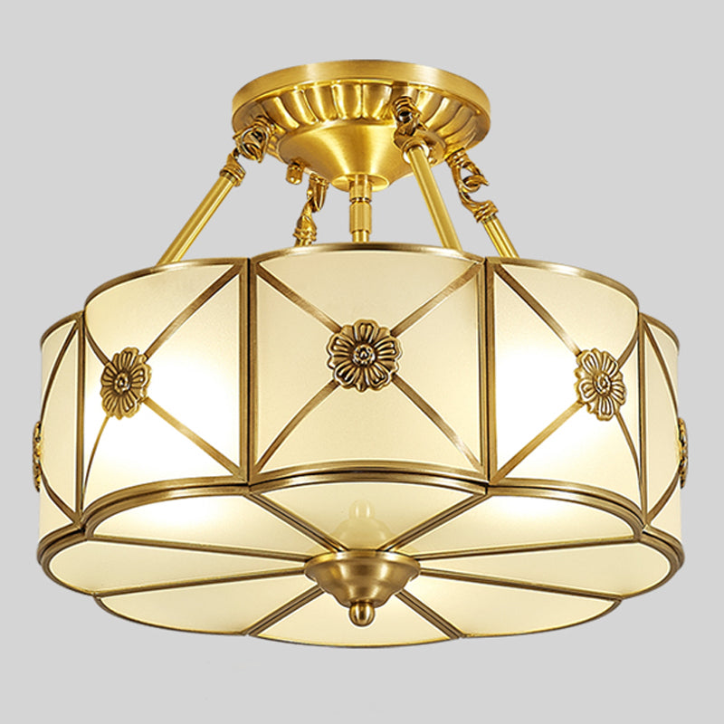 Lámpara de techo de bronce y vidrio, luz de techo de cobre de estilo colonial para dormitorio