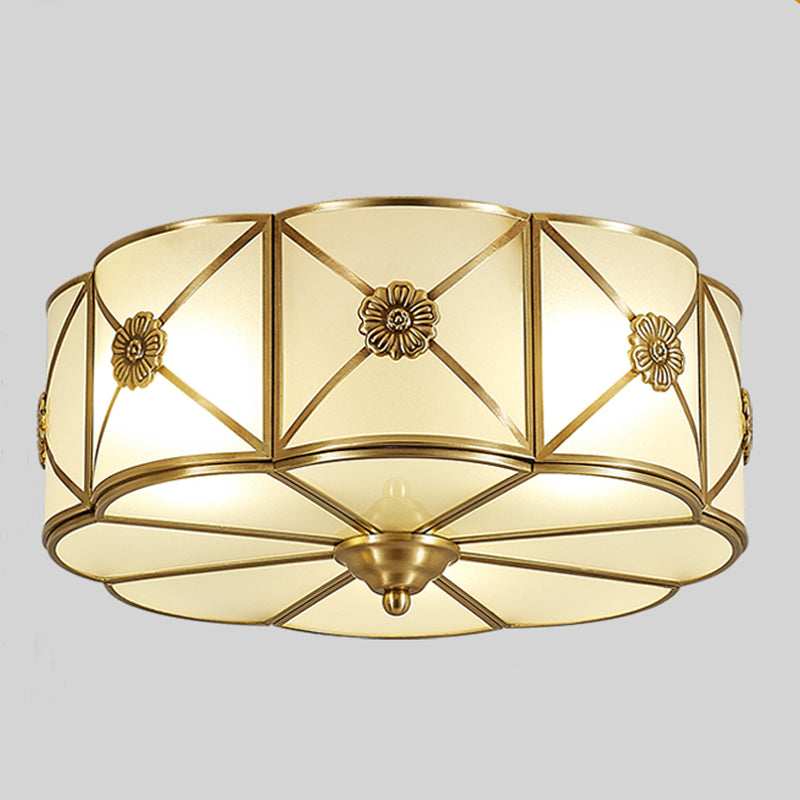 Lámpara de techo de bronce y vidrio, luz de techo de cobre de estilo colonial para dormitorio