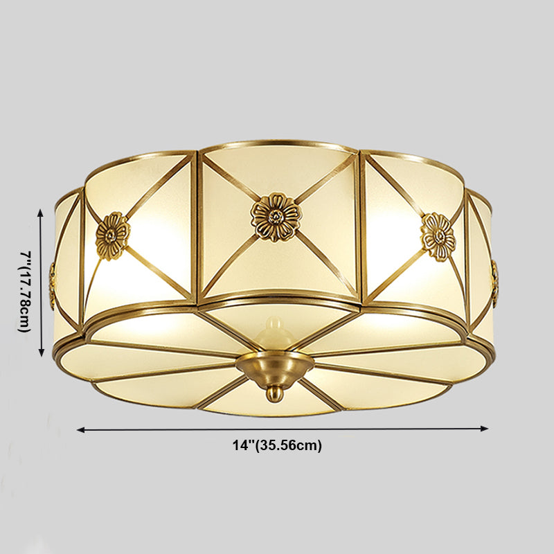 Lámpara de techo de bronce y vidrio, luz de techo de cobre de estilo colonial para dormitorio
