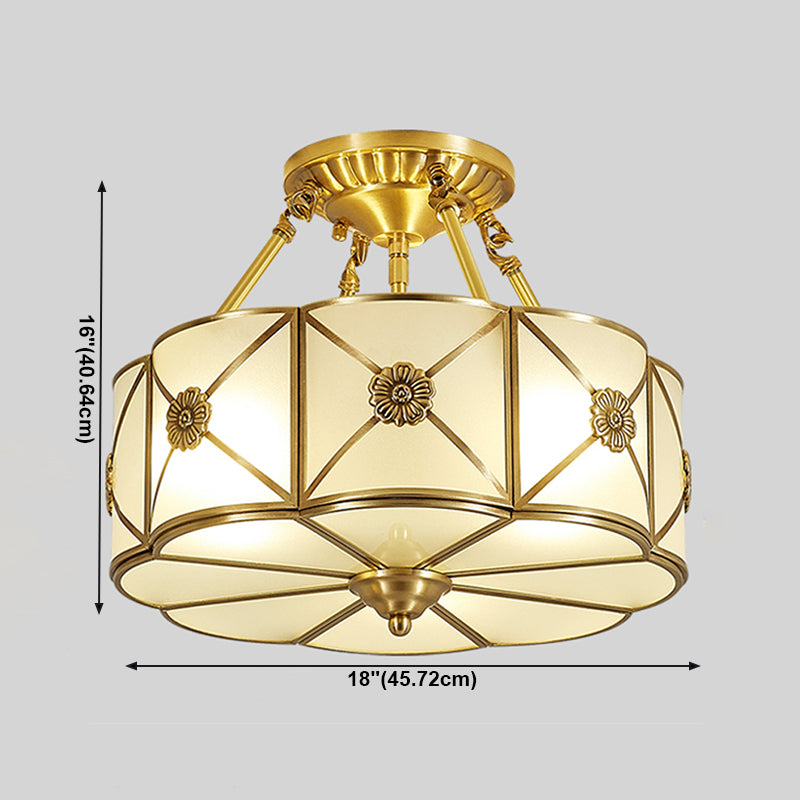 Lámpara de techo de bronce y vidrio, luz de techo de cobre de estilo colonial para dormitorio