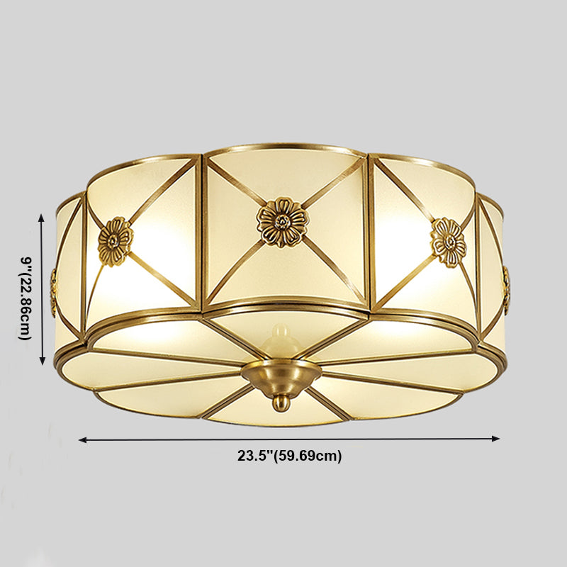 Lámpara de techo de bronce y vidrio, luz de techo de cobre de estilo colonial para dormitorio