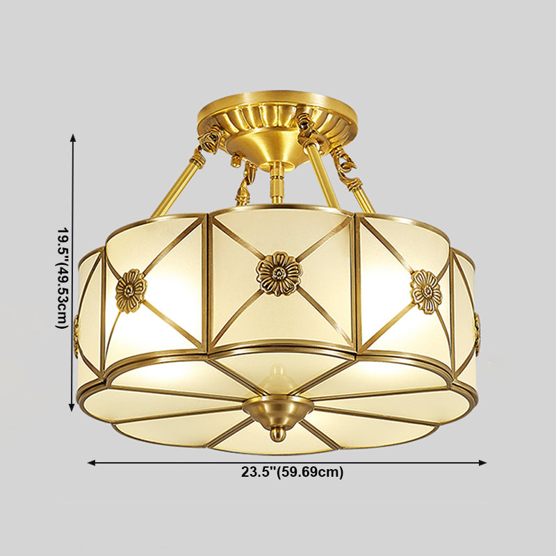 Lámpara de techo de bronce y vidrio, luz de techo de cobre de estilo colonial para dormitorio