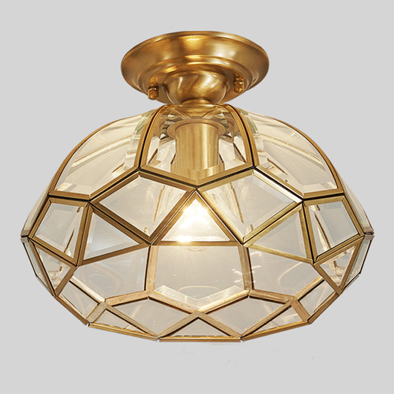 Lámpara de techo interior de cobre con montaje empotrado y estilo colonial con pantalla de vidrio puro