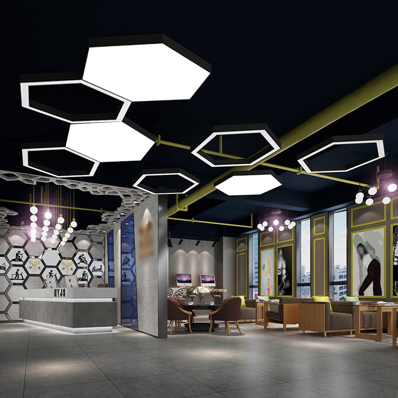 Plafonnier LED de forme hexagonale en fer moderne, 1 lumière, montage encastré pour bureau