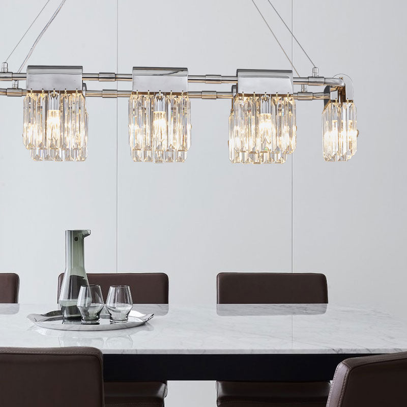 Geometric Island Light Fixtures Modern Crystal 5 Light Island Lights in Silver