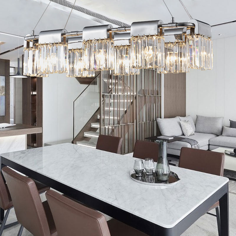 Geometric Island Light Fixtures Modern Crystal 5 Light Island Lights in Silver